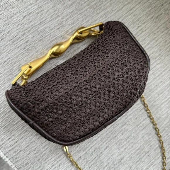 Neiman Marcus Coffee Handmade Straw Crossbody Bag - Picture 7 of 9